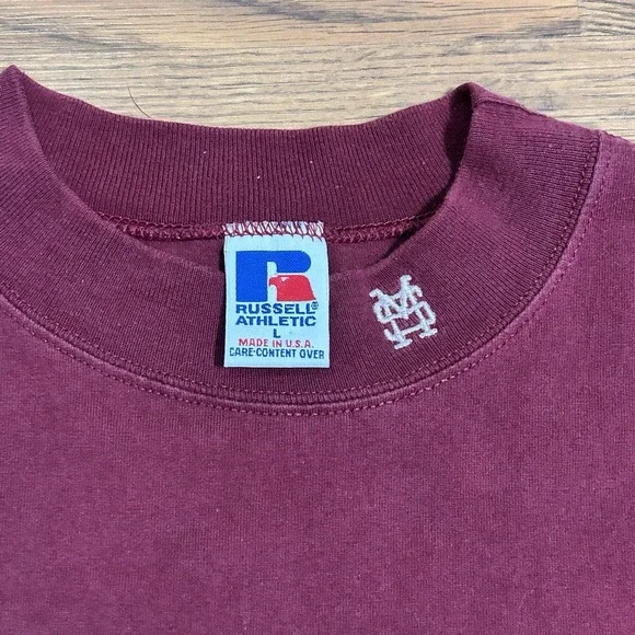 Vintage Russell Athletic Mississippi State Maroon Logo Mock Neck T-Shirt Mens L - Picture 3 of 9